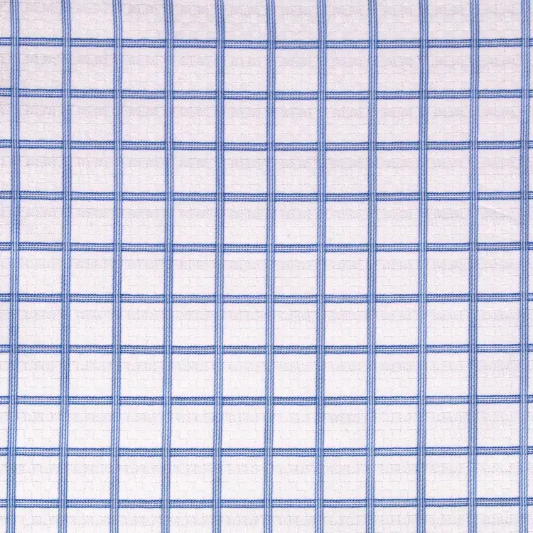 Blue Check On White Chessboard Shirt Fabric