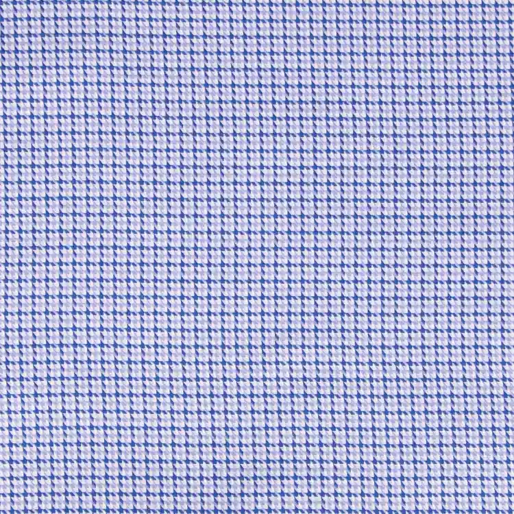 White, Light Blue and Navy Houndstooth Shirt Fabric