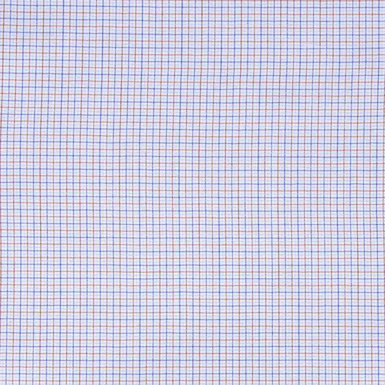 White with Blue and Brown Check Shirt Fabric