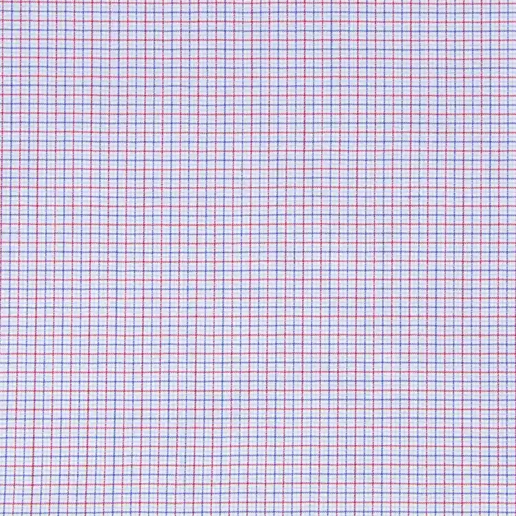 White with Blue and Red Check Shirt Fabric