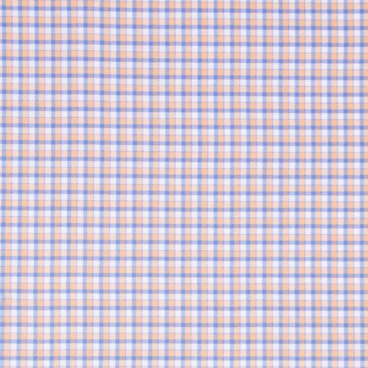 Blue, Orange and White Check Shirt Fabric