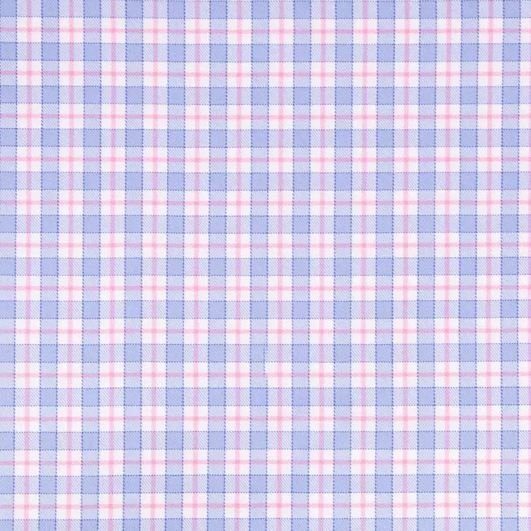 White, Blue and Pink Check Shirt Fabric