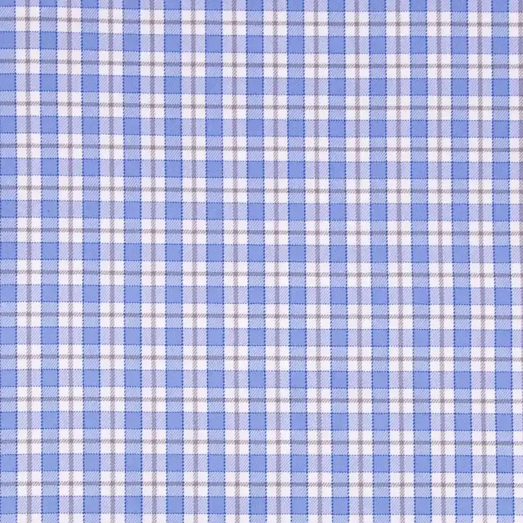 White, Blue and Gray Check Shirt Fabric