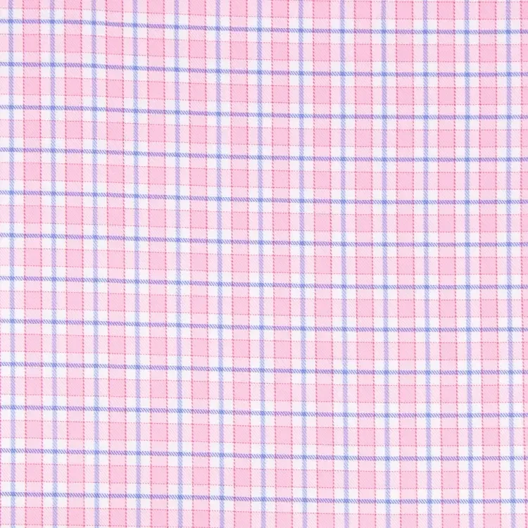White, Blue and Pink Check Shirt Fabric