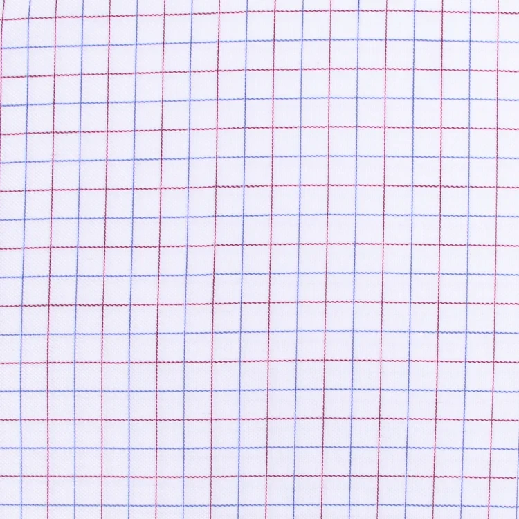 White with Blue and Red Check Shirt Fabric