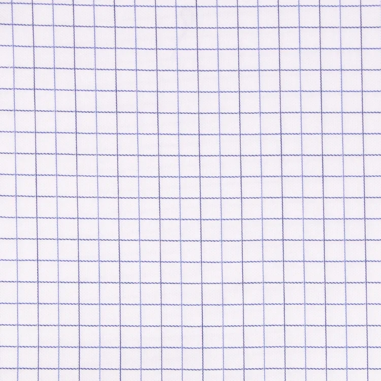 White with Blue and Navy Check Shirt Fabric