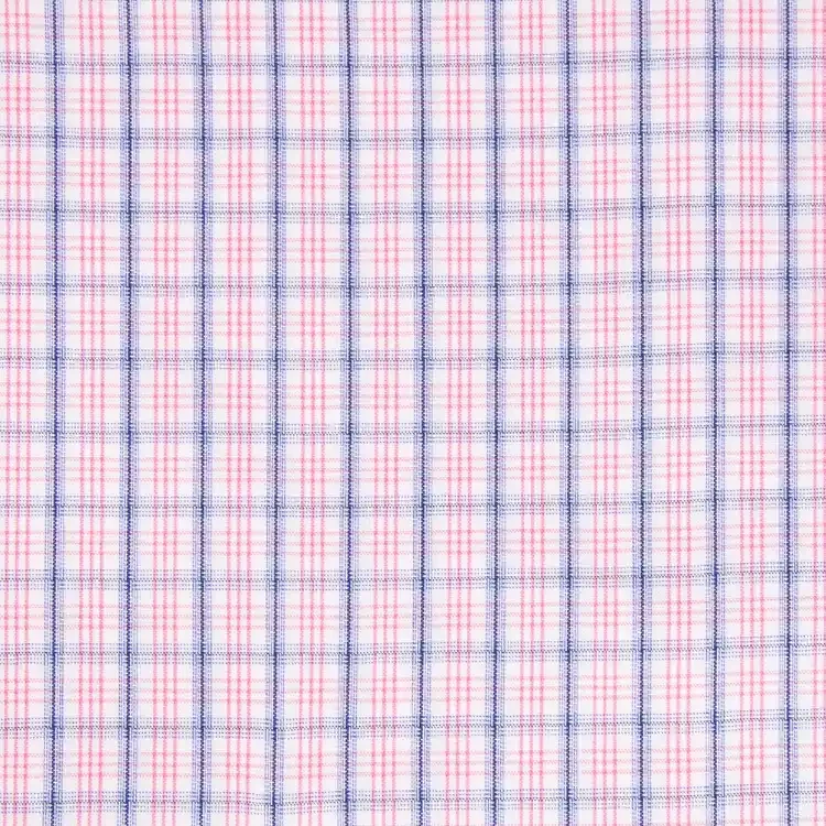 White, Pink and Blue Check Shirt Fabric