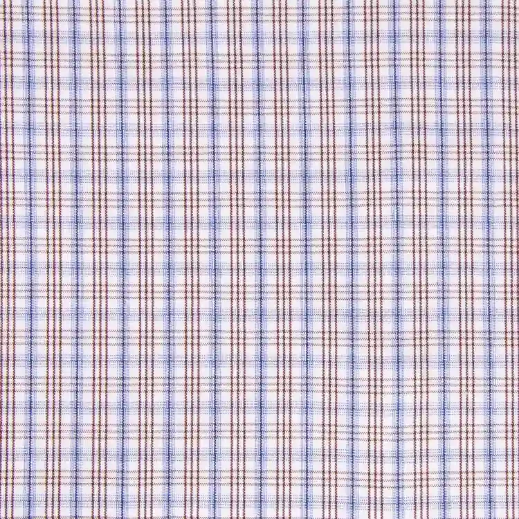 White, Brown and Blue Check Shirt Fabric