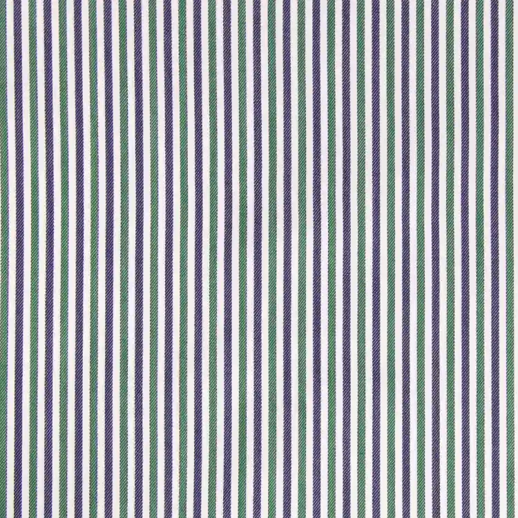 Green, White and Dark Blue Stripe Shirt Fabric