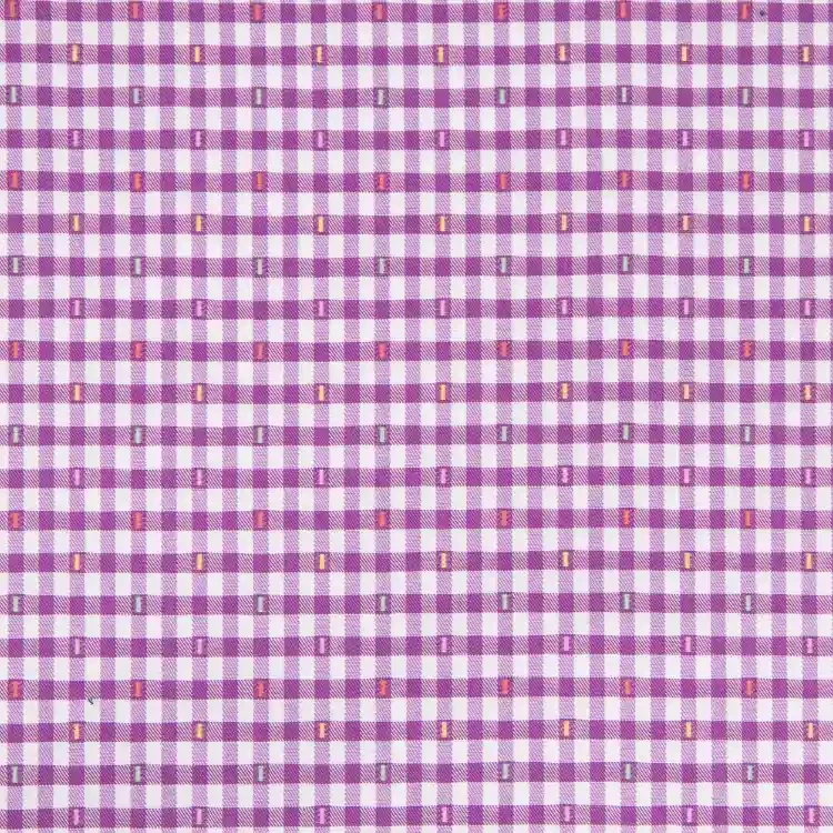 Multi Color Small Design On Purple Check Shirt Fabric