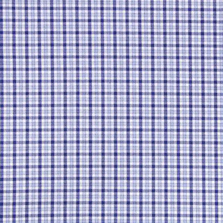 White and Blue Check Shirt Fabric