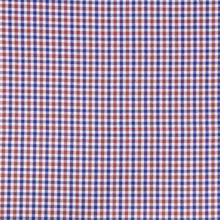 White, Brown and Blue Check Shirt Fabric