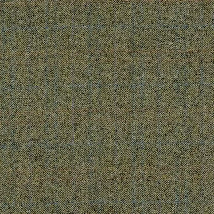 Olive Green Herringbone with Blue Check Tweed