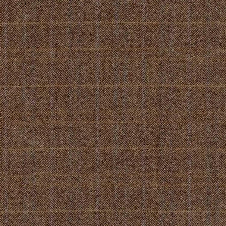 Copper Brown Herringbone with Blue Check Tweed