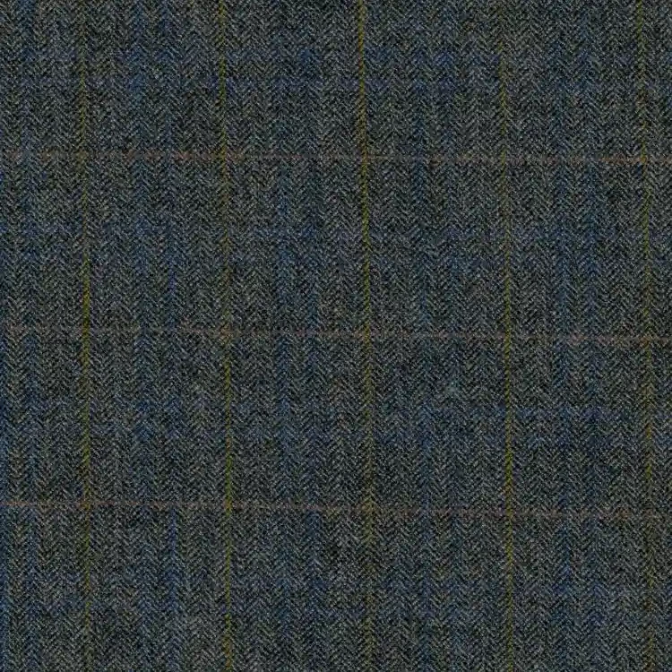 Dark Gray Herringbone with Blue and Copper Check Tweed