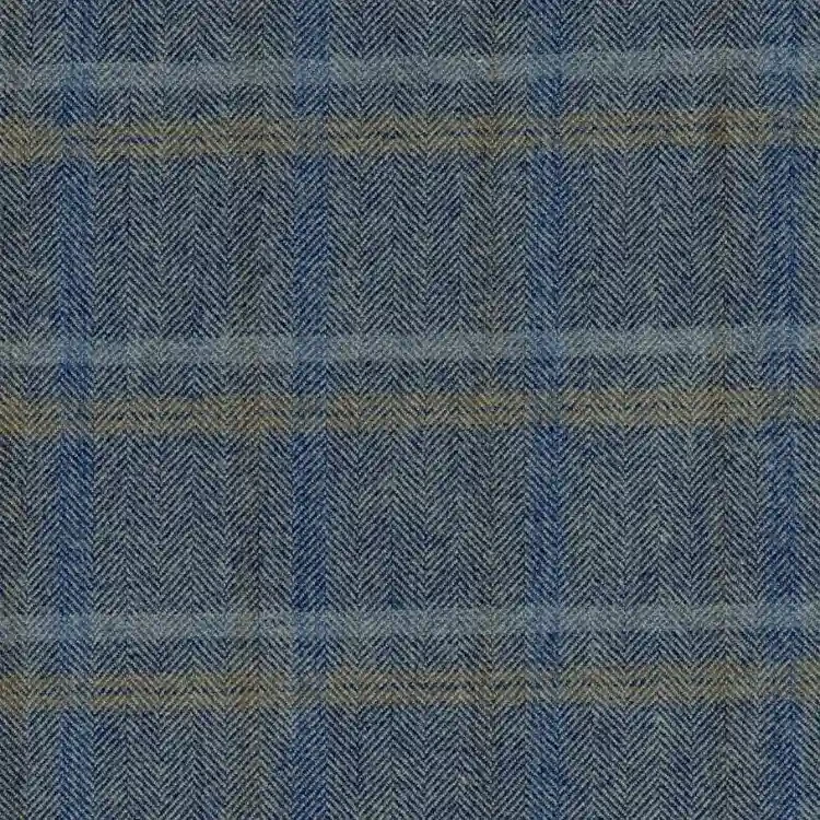Light Blue Herringbone with Blue and Tan Check Tweed