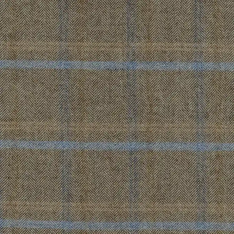 Light Brown Herringbone with Blue Check Tweed