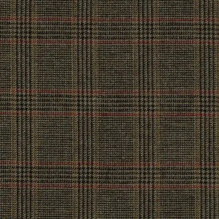 Black , Olive Brown and Red Check Tweed