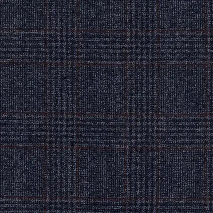Navy Blue and Burgundy Check Tweed