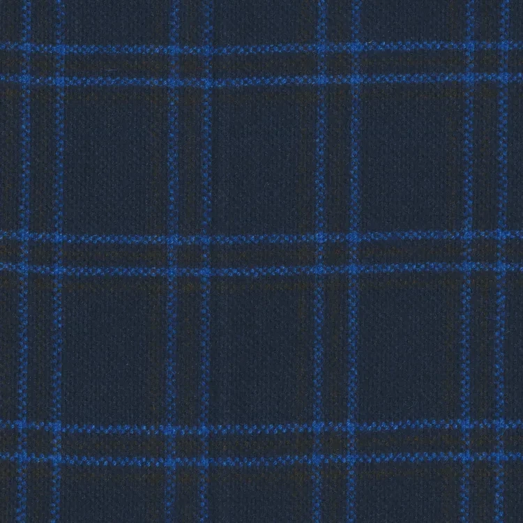 Dark Blue with Light Blue Check Tweed Fabric