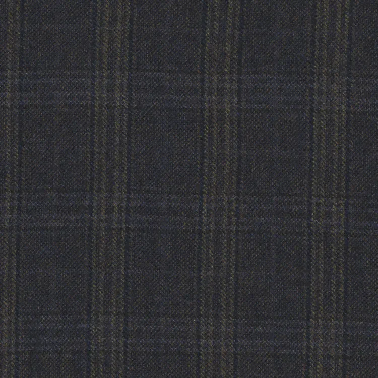 Dark Olive Brown with Blue Check Tweed Fabric