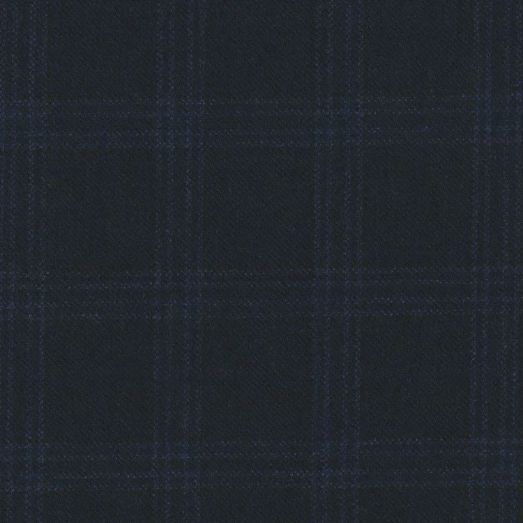 Navy Blue with Blue Check Tweed Fabric