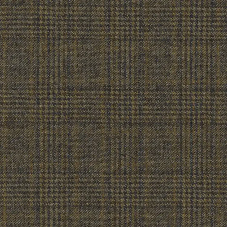Light Brown with Blue Check Tweed Fabric