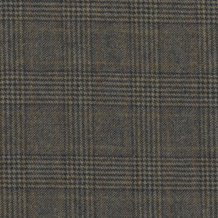 Grayish Brown with Blue Check Tweed Fabric