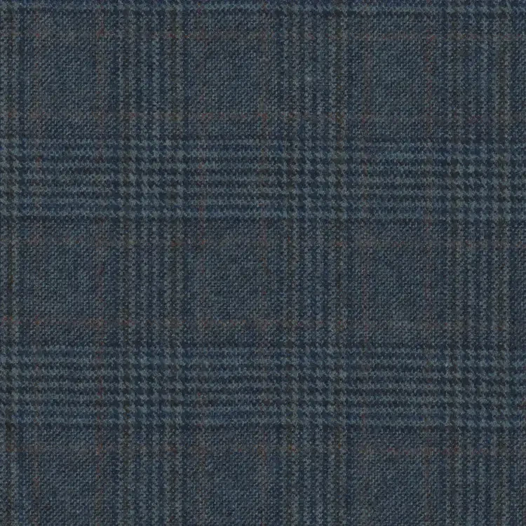 Ocean Blue with Brown Check Tweed Fabric