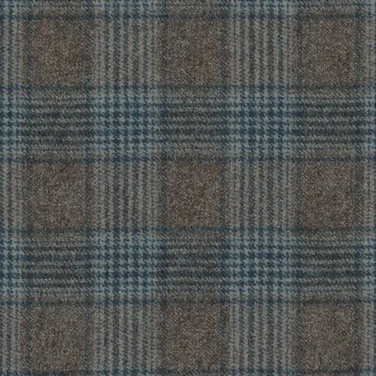 Light Brown with Teal Check Tweed Fabric