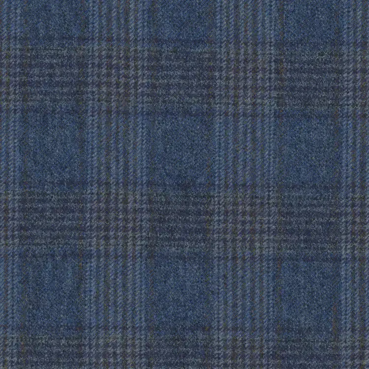Slate Blue with Brown Check Tweed Fabric