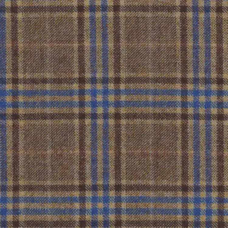 Brown Sugar with Blue Check Tweed Fabric