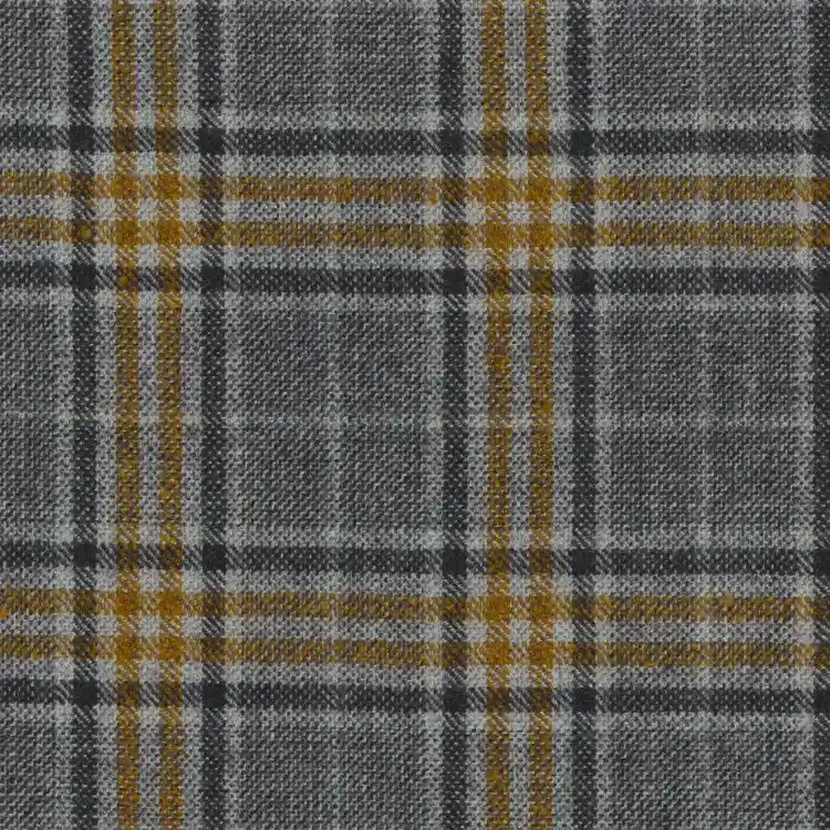 Gray with Brown Check Tweed Fabric