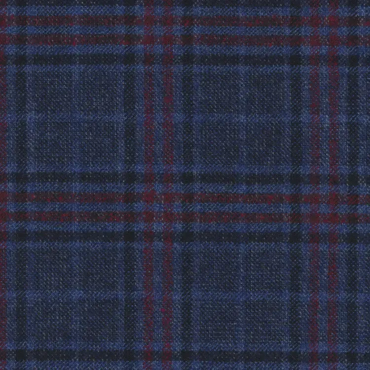 Navy Blue with Red Check Tweed Fabric