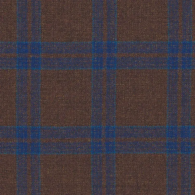 Caramel Brown with Blue Check Tweed Fabric