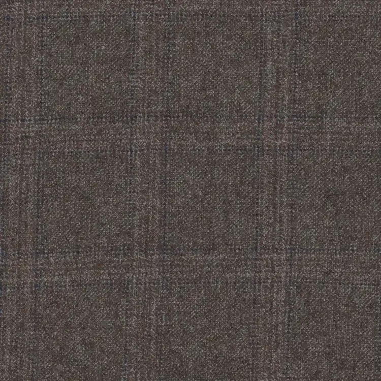 Warm Taupe with Blue Check Tweed Fabric