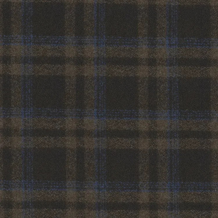 Dark Brown with Blue Check Tweed Fabric
