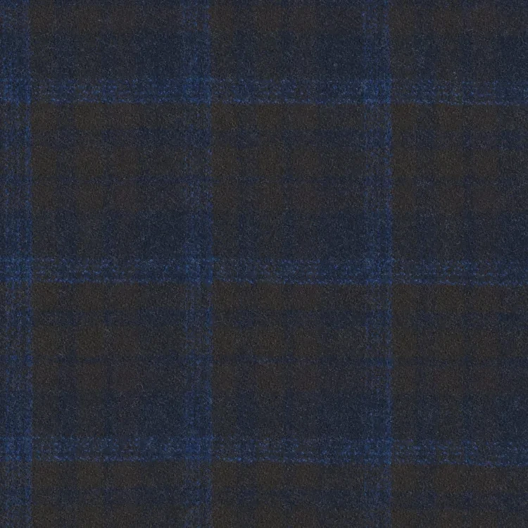 Dark Brown with Blue Check Tweed Fabric