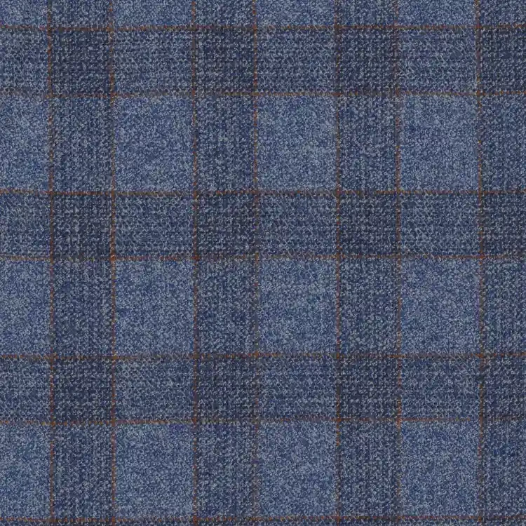 Light Blue with Brown Check Tweed Fabric