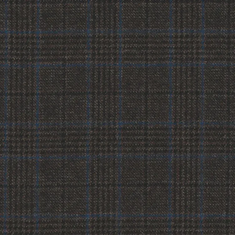 Brown with Blue Check Tweed Fabric