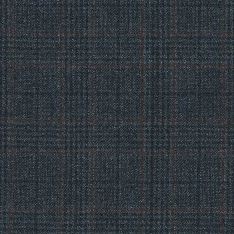 Teal with Brown Check Tweed Fabric