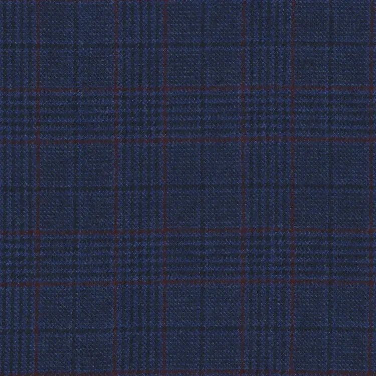 Royal Blue with Red Check Tweed Fabric