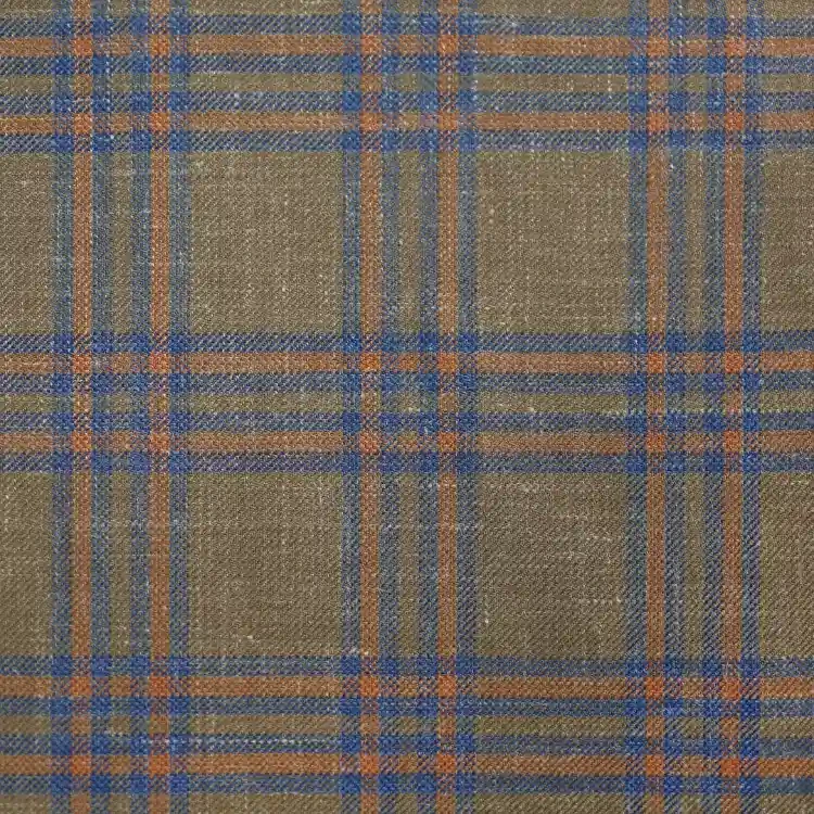 Khaki Brown with Orange and Blue Plaid