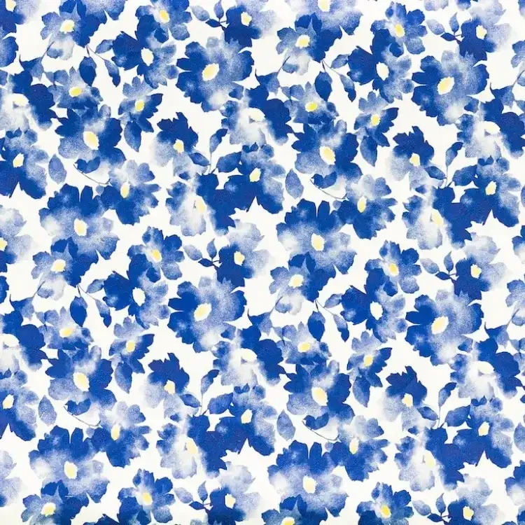 White with Blue Floral Print