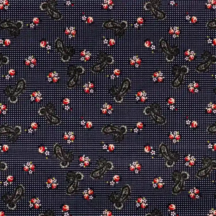 Dotted Midnight Blue with Floral Paisley Print