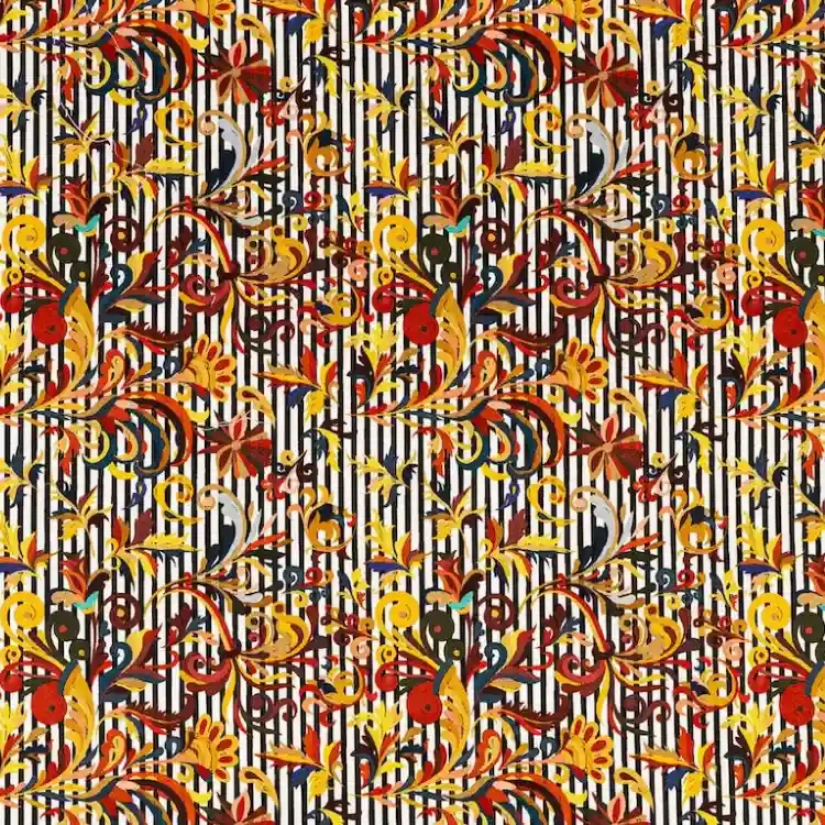 Black and White Stripe with Multicolored Floral Pattern Print