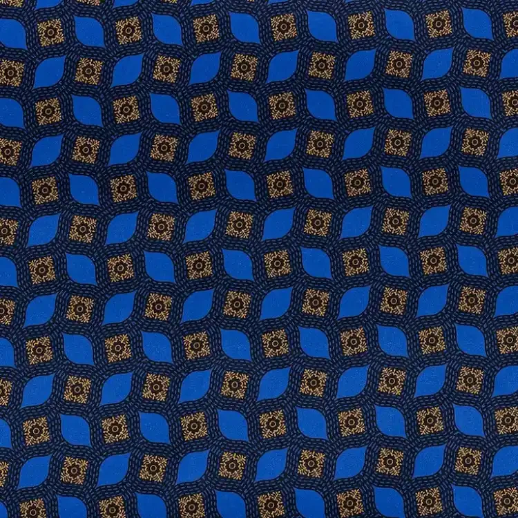 Blue Geometric Lattice with Foral Medallions Print