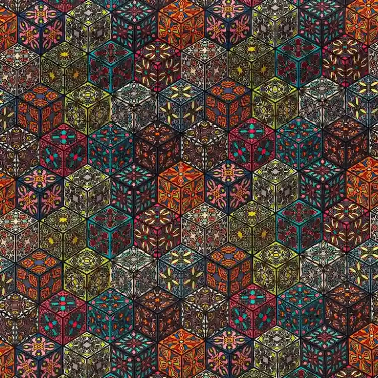 Multicolor Ornamental Geometric Cube Pattern Print