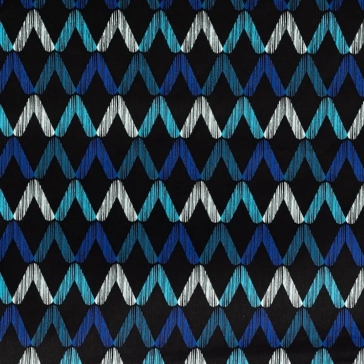 Black with Teal Arched Chevron Pattern Print