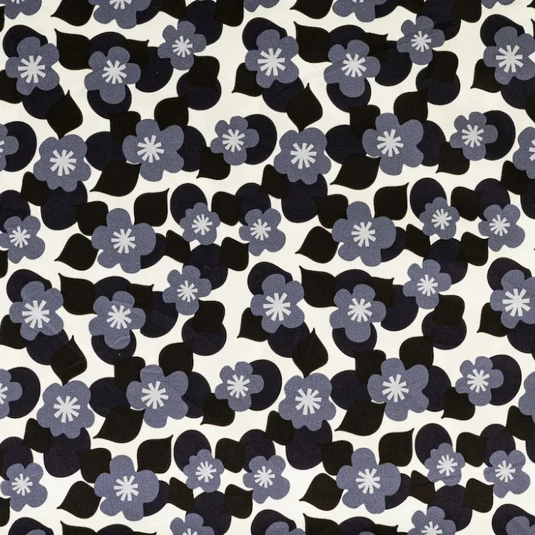 White with Black and Gray Floral Print